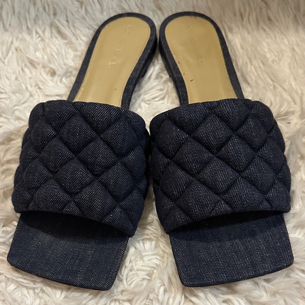 Bottega Veneta Quilted Dark Denim Mules Size 42